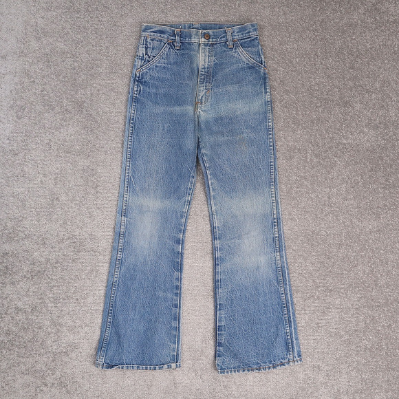 VTG 70s ELY Medium Wash 26x30 Flared Bell Bottom Blue Denim Jeans - Picture 1 of 9